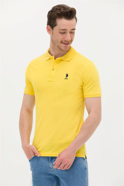 Мужская темно-желтая базовая футболка с воротником поло - U.s. polo assn фото 8