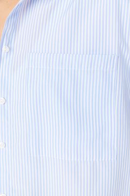 Mavi Cizgili Cep Detayl? Oversize/Genis Kal?p Dokuma Gomlek TWOAW23GO00359
