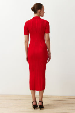 TRENDYOLMILLA Lacivert Maxi Triko Polo Yaka Elbise TWOSS24EL00282 фото 16