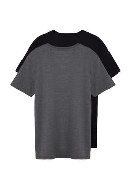 Trendyolmilla Man Antrasit Melanj-Siyah Basic 2li Paket Slim/Dar Kesim Bisiklet Yaka T-Shirt TMNSS19BO0074  фото 9
