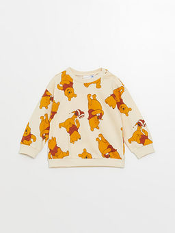 Bisiklet Yaka Uzun Kollu Winnie the Pooh Bask?l? Erkek Bebek Sweatshirt ve E?ofman Alt 2li Tak?m