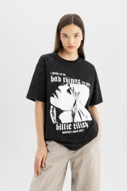 Coool Billie Eilish Oversize Genis Kal?p Bisiklet Yaka K?sa Kollu Tisort
