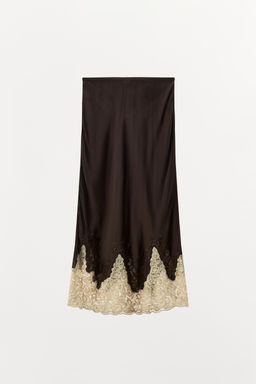 FALDA MIDI VISCOSA 100% BORDADOS ENCAJE / Marr?n oscuro - Zara фото 5