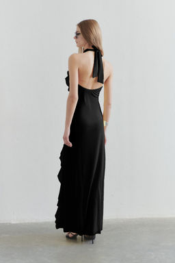 Limited Edition Siyah F?rf?rl? Astarl? Tul Abiye Gece Mezuniyet Elbisesi TPRSS25AE00063