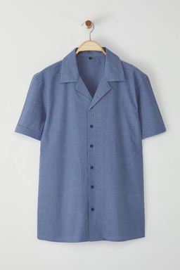 TRENDYOL MAN Mavi Regular Fit Gofre Dokulu Yazl?k Cizgili Gomlek TMNSS25GO00002 - Trendyolmilla фото 2