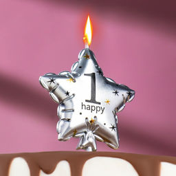 Свеча в торт на шпажке "Воздушный шарик.Звезда", цифра 1, 5,5 см, серебряная