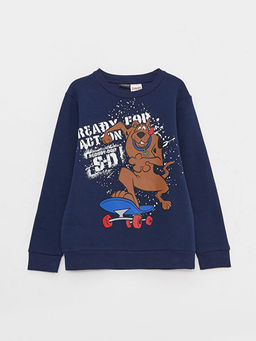 Bisiklet Yaka Scooby Doo Bask?l? Uzun Kollu Erkek ?ocuk Sweatshirt