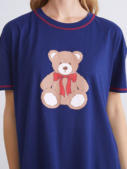 Bisiklet Yaka Ay? Bask?l? Kad?n Gecelik