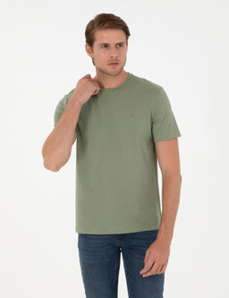 Haki %100 Pamuk Slim Fit Bisiklet Yaka Basic Ti__rt