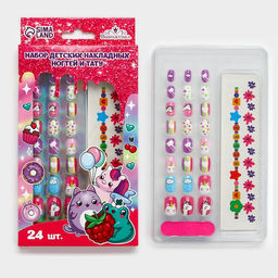Накладные ногти детские с татуировками Малыши, 24 шт.