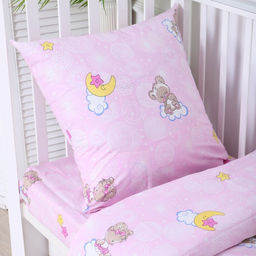 Постельное бельё BABY Мишка на облаках, цвет розовый, 112х147см,110х150см, 60х60см, бязь 142гр/м, 100% хлопок - Атра фото 2