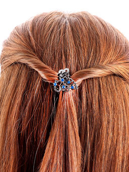 Цена за 6 шт. Крабик для волос «Синий туман», павлин, 2.5 см, серебро