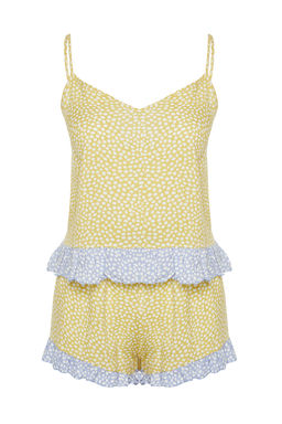 Trendyolmilla Sar?-Cok Renkli Puantiyeli F?rf?rl? Ip Ask?l? Viskon Sortlu Dokuma Pijama Tak?m? THMSS24PT00124  фото 12