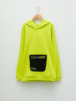 Kap??onlu Bask?l? Uzun Kollu Erkek ?ocuk Sweatshirt