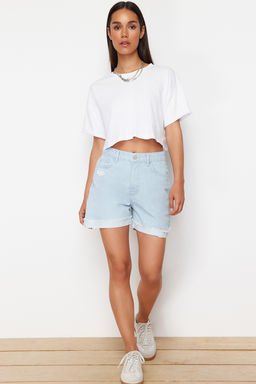 Ac?k Mavi Y?rt?kl? Denim Sort TWOSS24SR00113