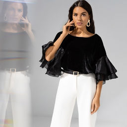 Блуза из бархата и органзы Молниеносная влюбленность (black)