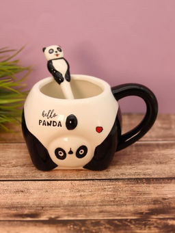 Кружка керамическая с ложкой Funny panda, black (450 мл)