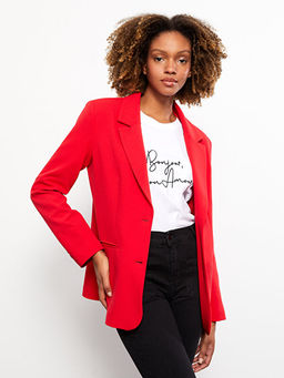 ?nden D??me Kapamal? D?z Uzun Kollu Kad?n Blazer Ceket