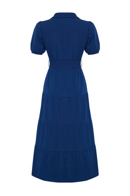 TRENDYOLMILLA Indigo Genis Kesim Gomlek Yaka Maxi Dokuma Elbise TWOSS24EL00861  фото 8