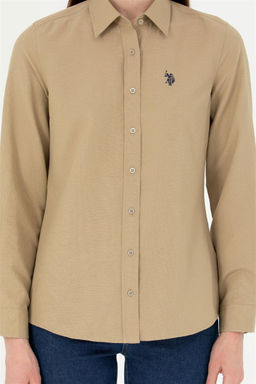 Женская базовая рубашка цвета хаки с длинным рукавом - U.s. polo assn фото 6