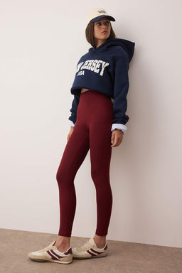 Bordo Yuksek Bel Basic Beli Lastikli Interlok Orme Tayt TWOAW20TA0047
