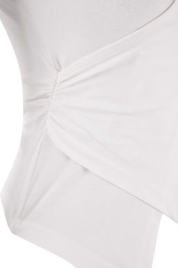 Ekru Fitted/Vucuda Oturan Kolsuz Pamuklu Esnek Orme Bluz TWOSS26BZ00081