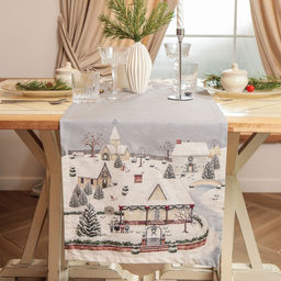 Дорожка на стол Этель «Зимняя деревушка» 30×70 см, 100% хлопок, саржа 190 г/м², белая/серая
