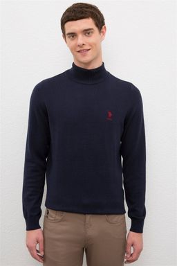 U. S. Polo Assn / Мужской трикотажный свитер темно-синего цвета с высоким воротником Basic
