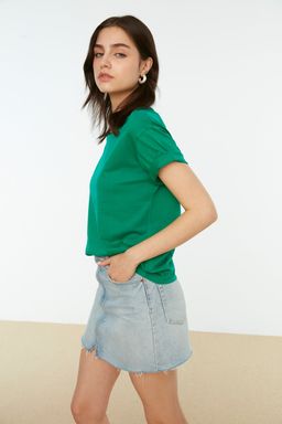 Yesil %100 Pamuk Basic Regular/Normal Kal?p Dik Yaka Orme T-Shirt TWOAW20TS0096