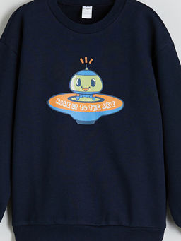 Bisiklet Yaka Bask?l? Erkek ?ocuk Sweatshirt