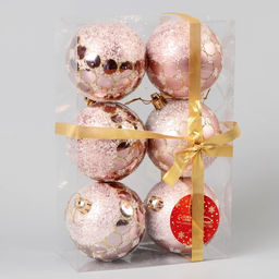 Ёлочные игрушки Сюрприз, шары новогодние, d=7 см, набор 6 шт., розовый - Зимнее волшебство фото 2