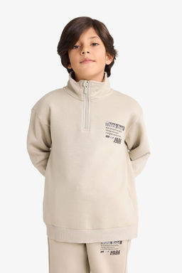 Yar_m Fermuarl_ __i Yumu_ak T_yl_ Bask_l_ Sweatshirt Erkek _ocuk - Defacto фото 3