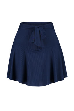 Lacivert Duz Yuksek Bel Mini Orme Sort Etek TWOSS21SR0621