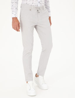 Светло-серые узкие брюки из плотной ткани с кружевом на талии - Cacharel фото 2