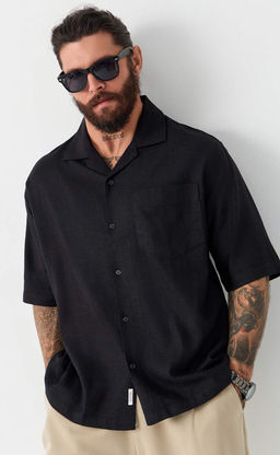 Рубашка к/р лен F611-0423 black