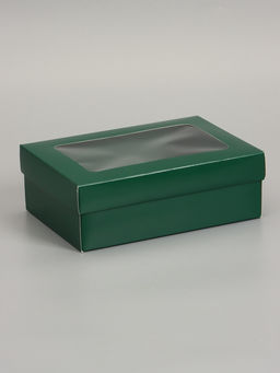 Цена за 5 шт. Коробка складная, крышка-дно «Армейский зелёный», с окном 21×15×7 см