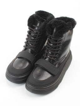 04-PAJ76-1Z BLACK Ботинки зимние женские (натуральная кожа, натуральный мех, 100% шерсть)