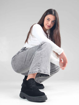 Ботинки 308.агатаbl. чёрный замша/Байка