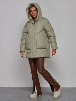 Зимняя женская куртка модная с капюшоном светло-зеленого цвета 52362ZS - HULDLUCK фото 7