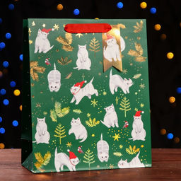 Пакет подарочный Новогодние котики, люкс 26 х 32 х 12 см