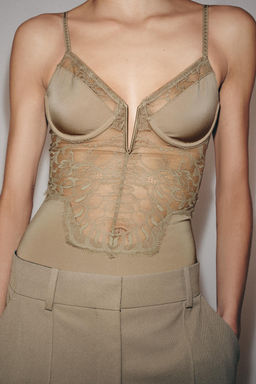 BODY POLIAMIDA ENCAJE / Verde Oliva - Zara фото 3