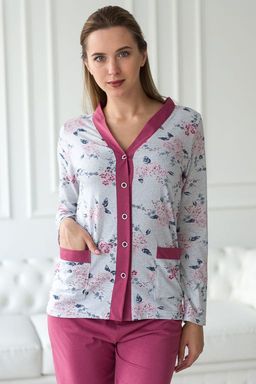 Пижама женская из жакета и брюк из кулирки Эльза цветы, брусничный - Амадэль фото 2