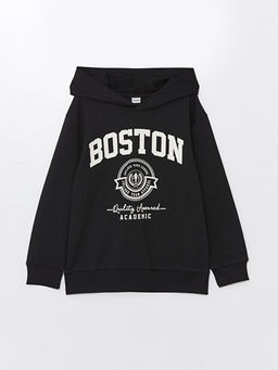 Kap??onlu Bask?l? Uzun Kollu Erkek ?ocuk Sweatshirt