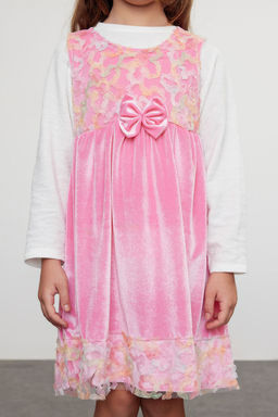 Fusya K?z Cocuk Kurdaleli Regular Bask?l? Pamuklu Orme Elbise TKDAW25EL00002 - Trendyolmilla фото 3