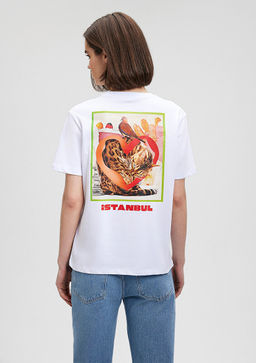 S?rt Bask?l? Istanbul Tisort - Mavi фото 4