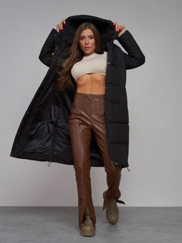 Пальто утепленное молодежное зимнее женское черного цвета 52329Ch - Holdluck фото 16