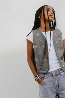 CHALECO DENIM STRASS / Gris antracita