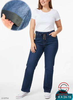 Джинсы на резинке с высокой посадкой с мехом