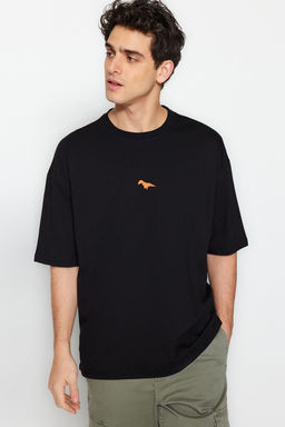 TRENDYOL MAN Buyuk Beden Siyah Oversize/Genis Kesim %100 Pamuklu Dinozor Nak?sl? T-Shirt TMNSS24BF00013 - Trendyolmilla фото 7