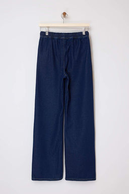 Koyu Mavi Beli Lastikli Yuksek Bel Tencel Kar?s?ml? Wide Leg Jeans TWOSS26JE00040